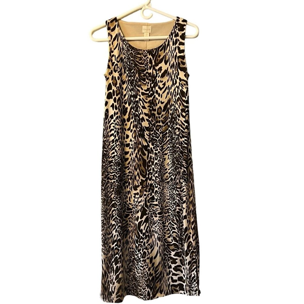 Chicos Size 0 Maxi Dress Leopard Sleeveless Left Slit Beach Animal Print Casual